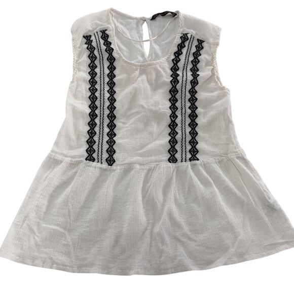 Zara‎ Basic Blouse Womens Medium Pink Black Embroidered Sleeveless Boho Top - Picture 1 of 7